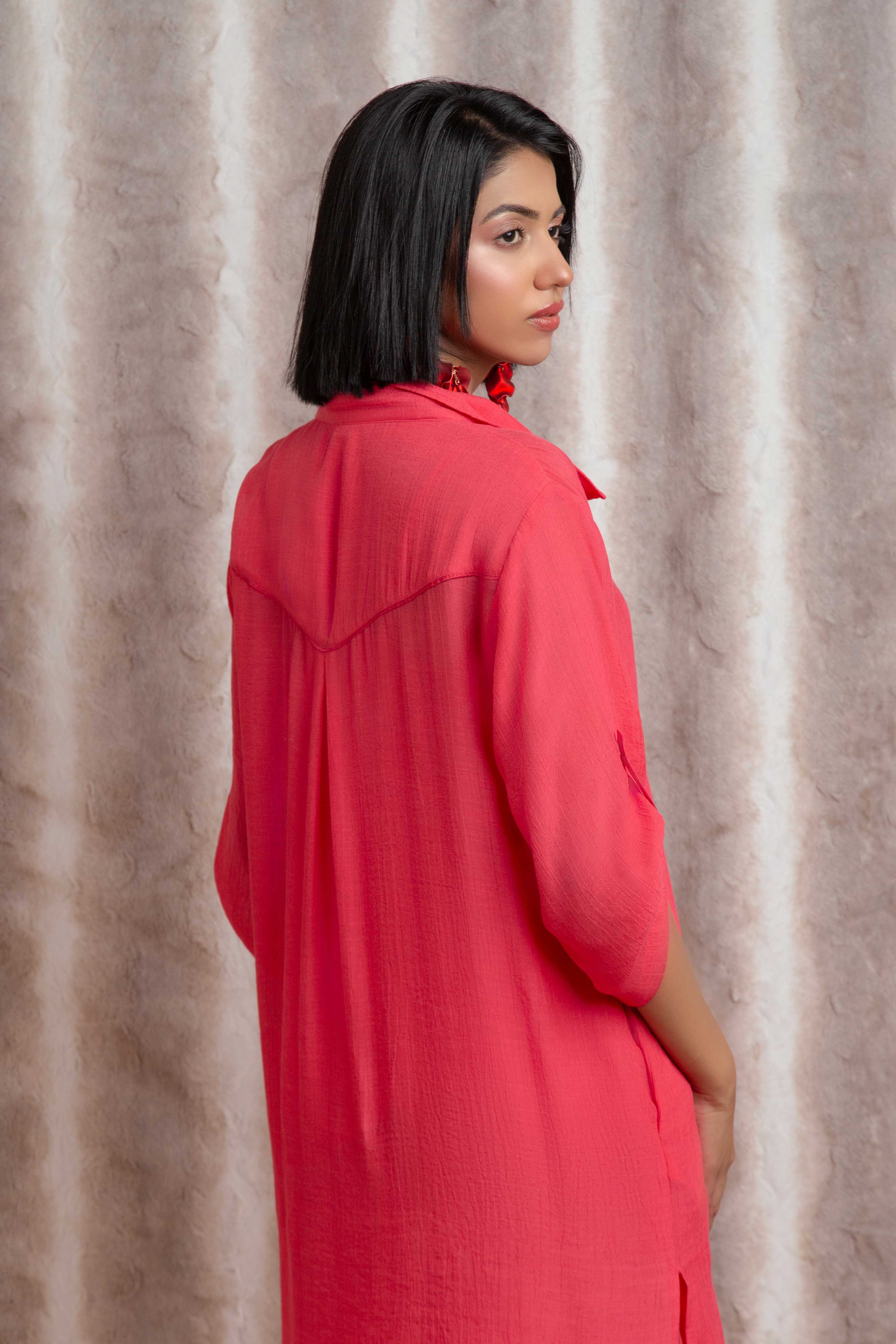 The Flowy Button Down Dress-Magenta (3 Piece Set)