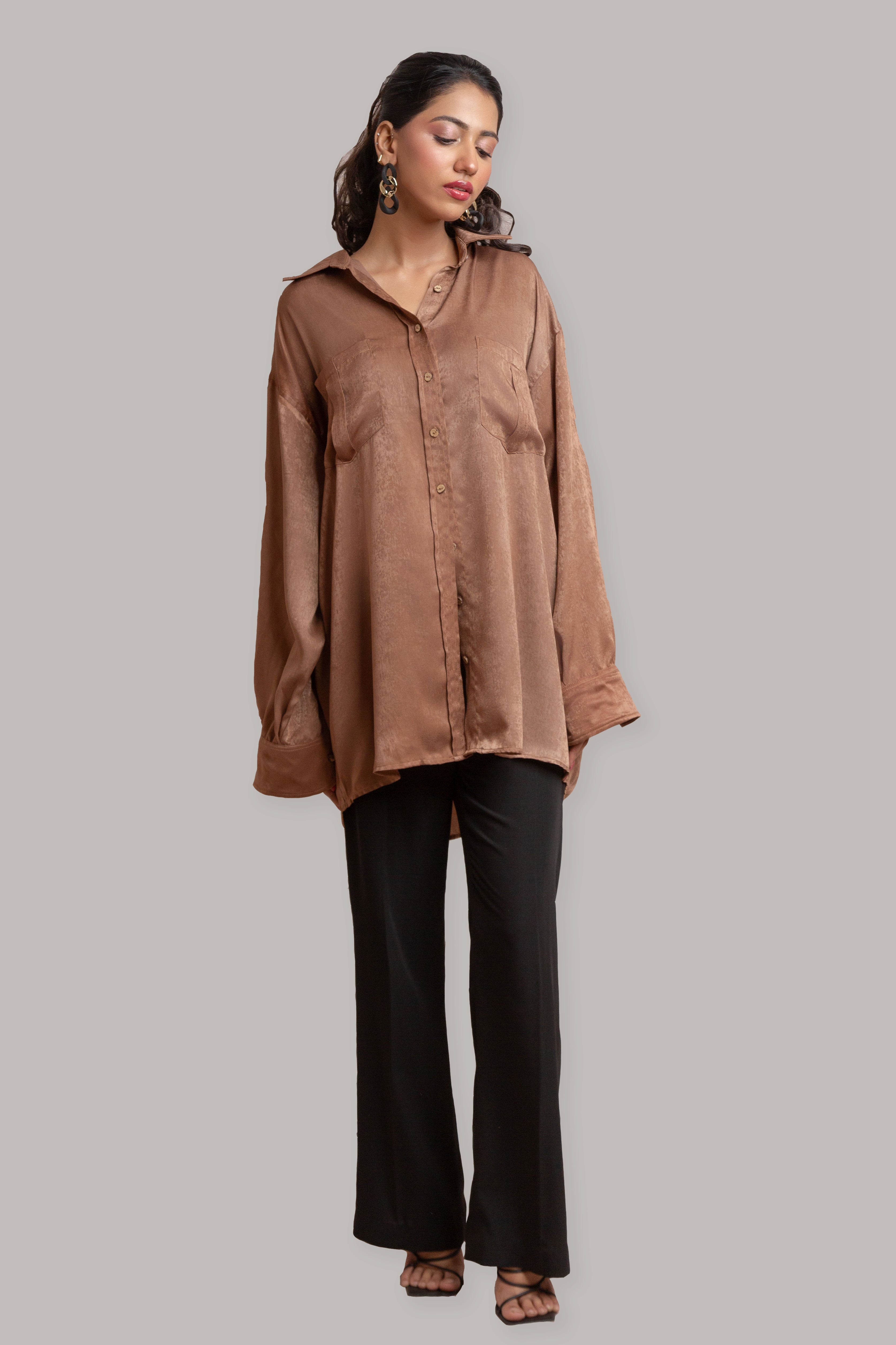 Oversized Button Down - Brown