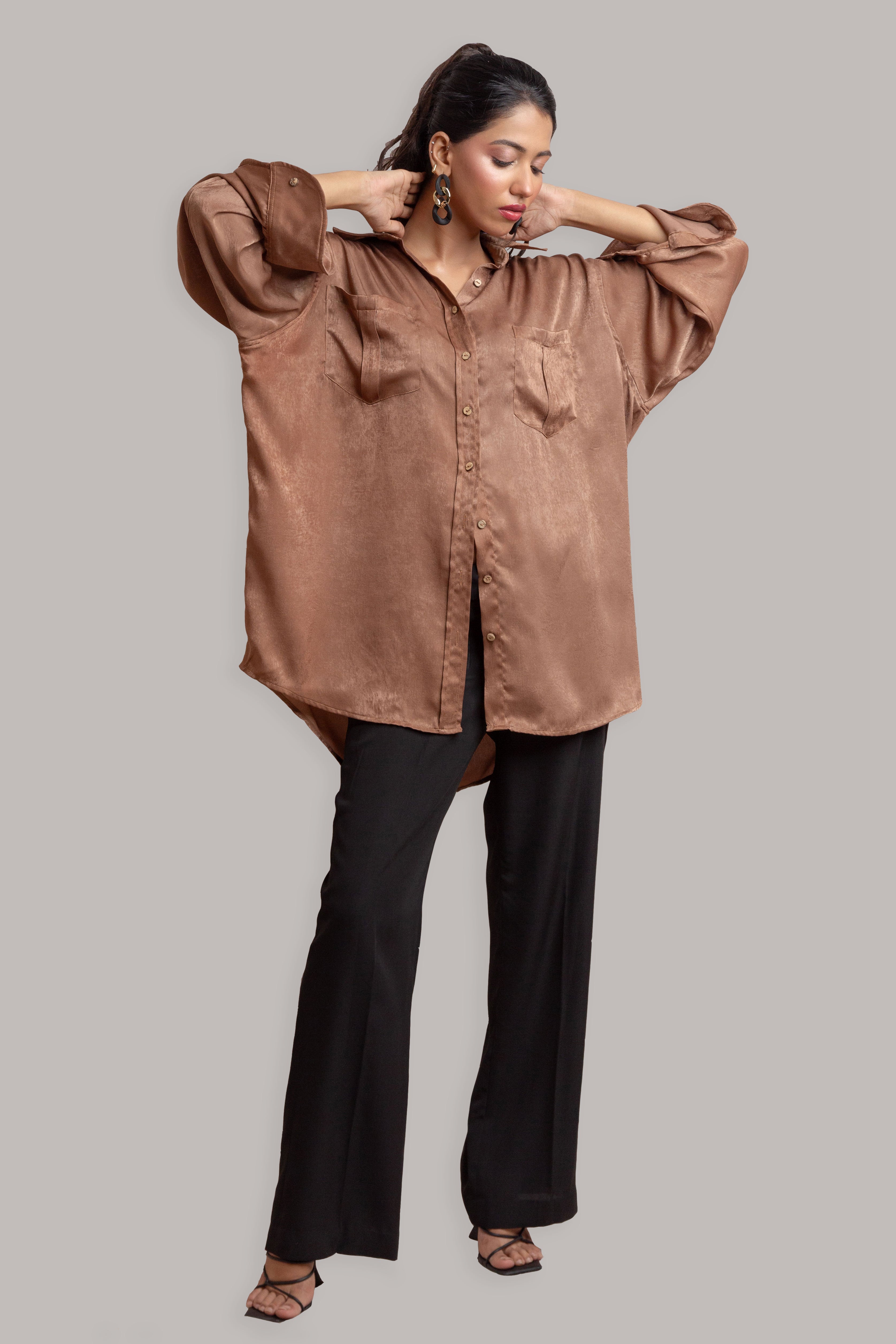 Oversized Button Down - Brown