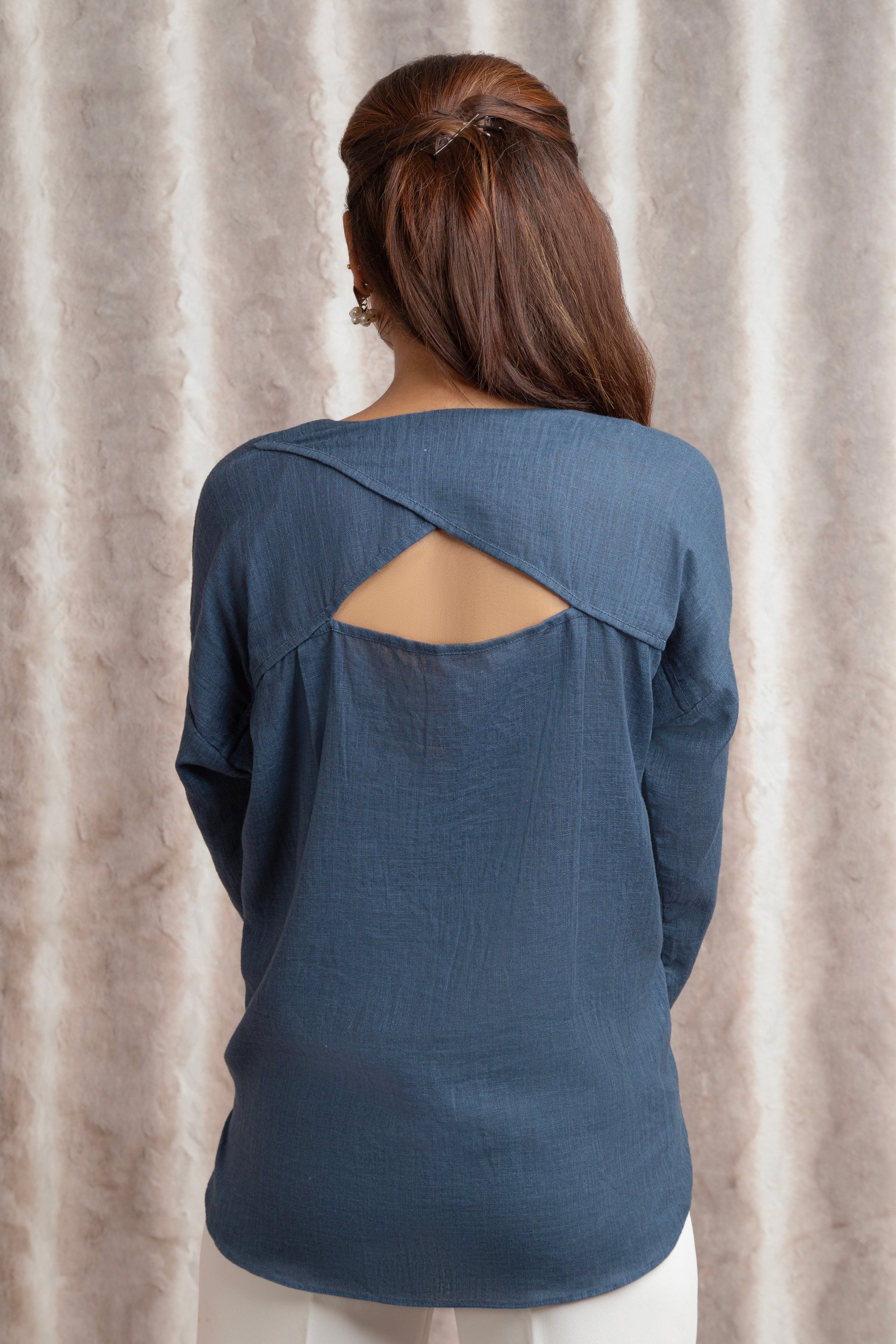 Cross Back Yoke Shirt-Blue