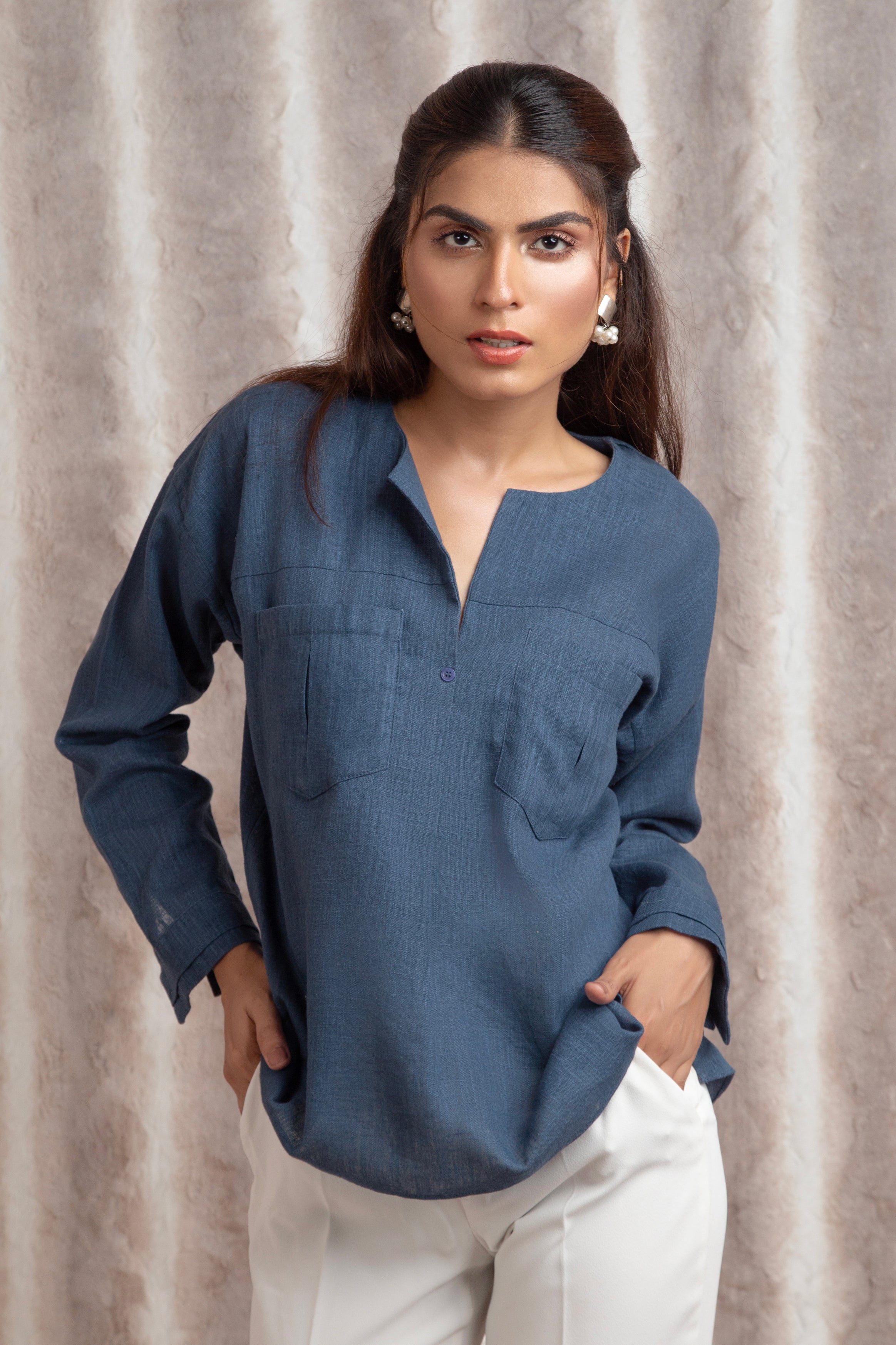 Cross Back Yoke Shirt-Blue