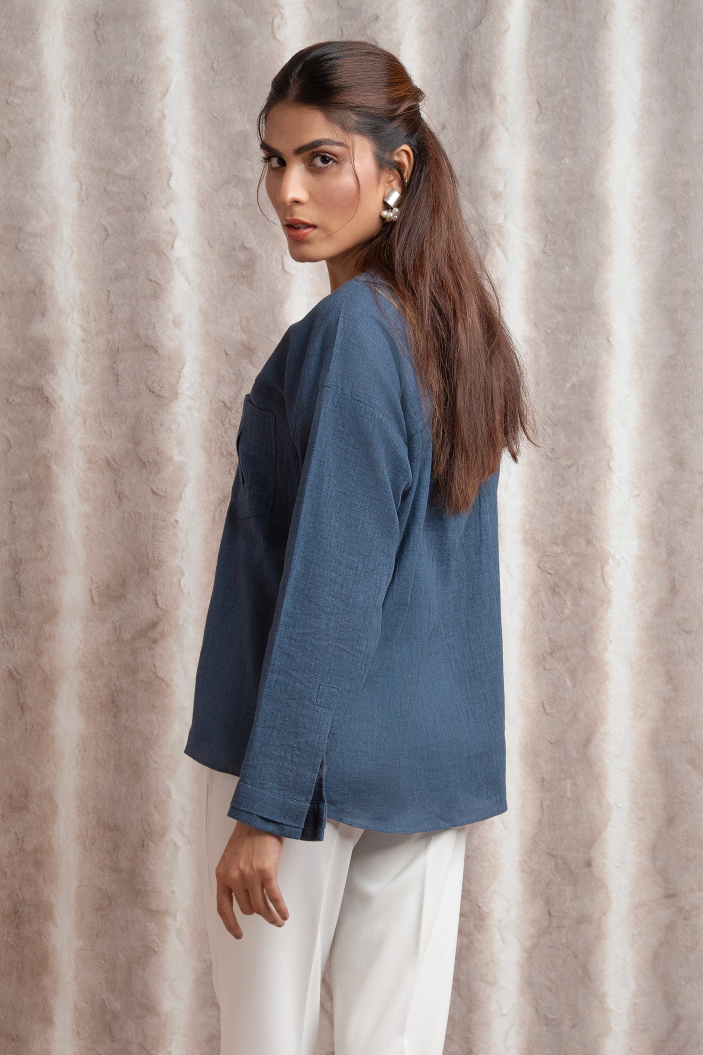 Cross Back Yoke Shirt-Blue