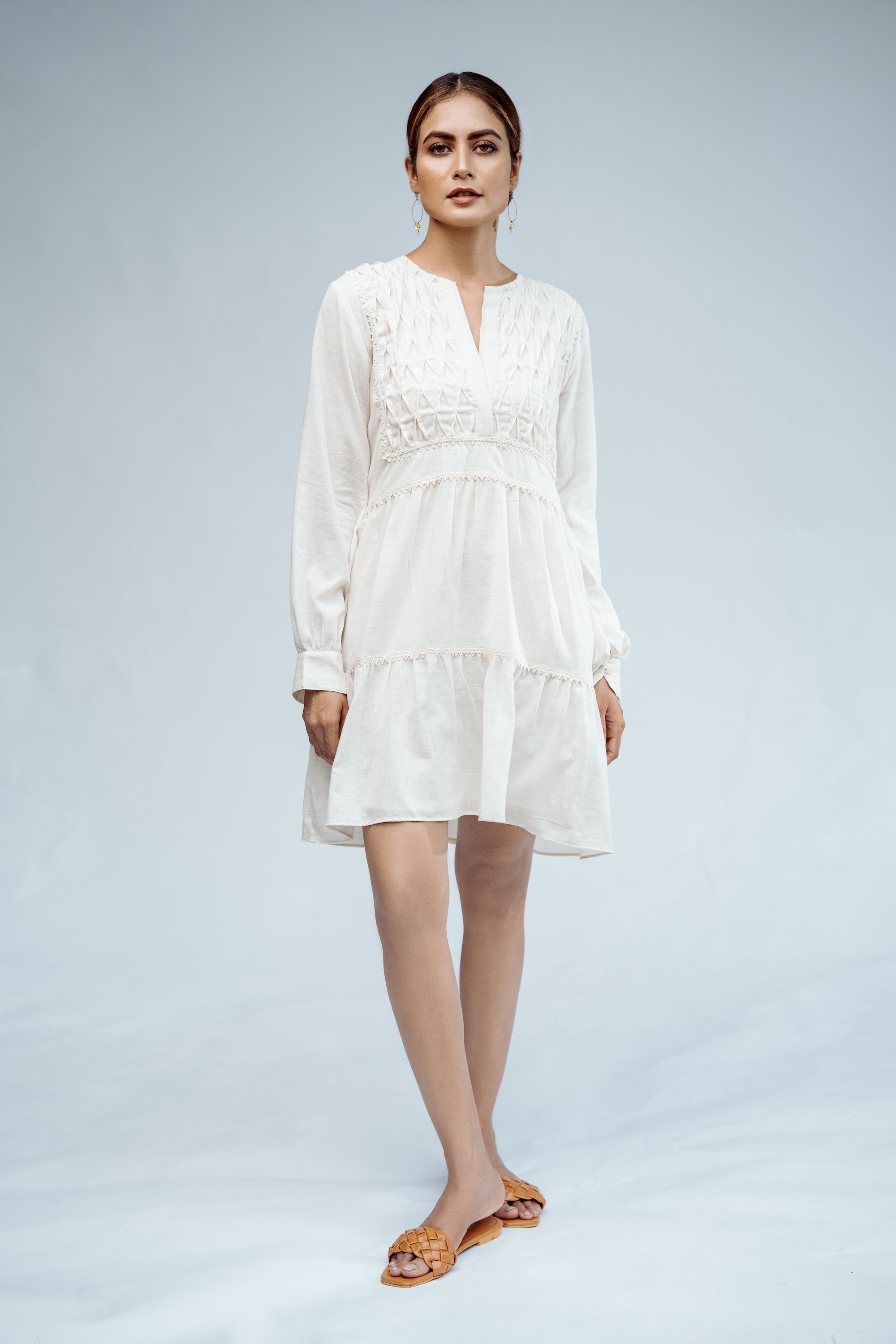 Textured Mini Dress - Cream