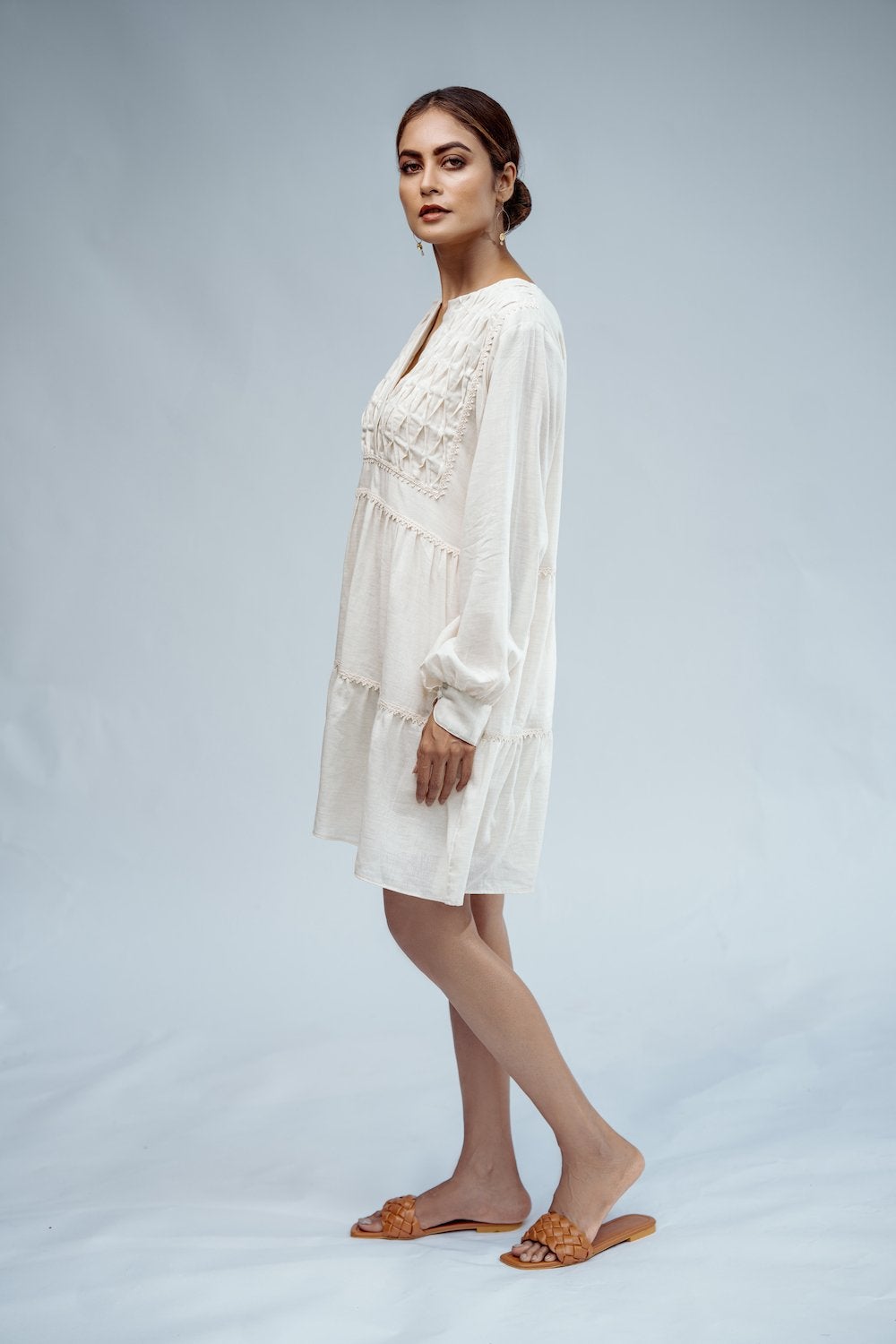 Textured Mini Dress - Cream