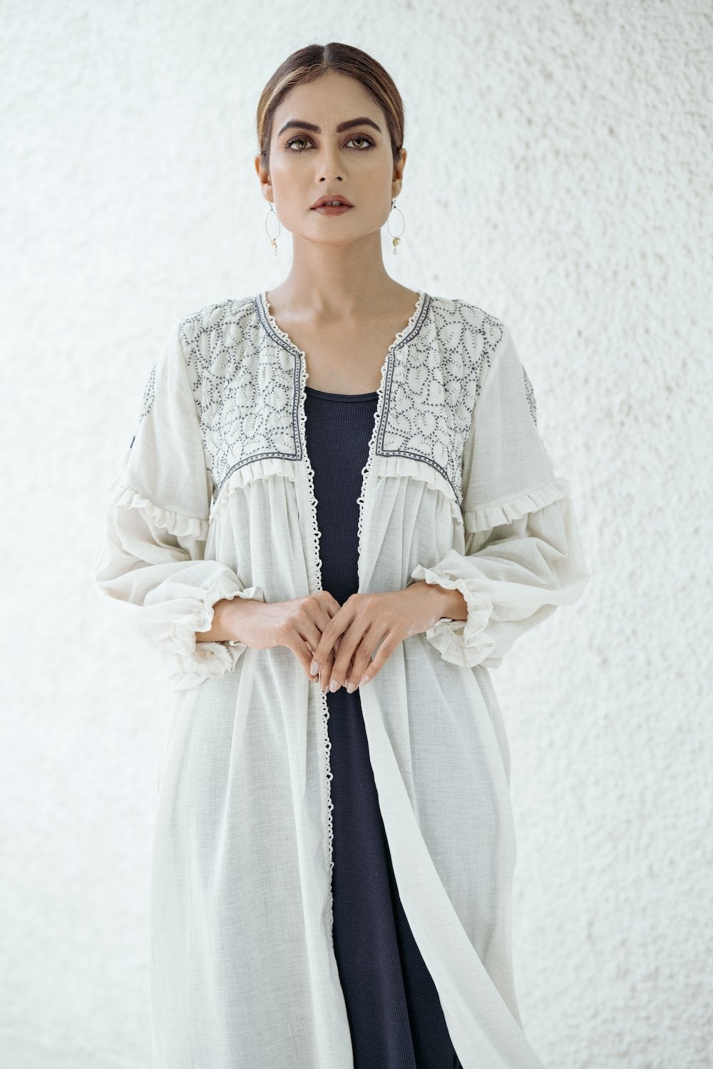 Hand Beaded Coat-Ivory