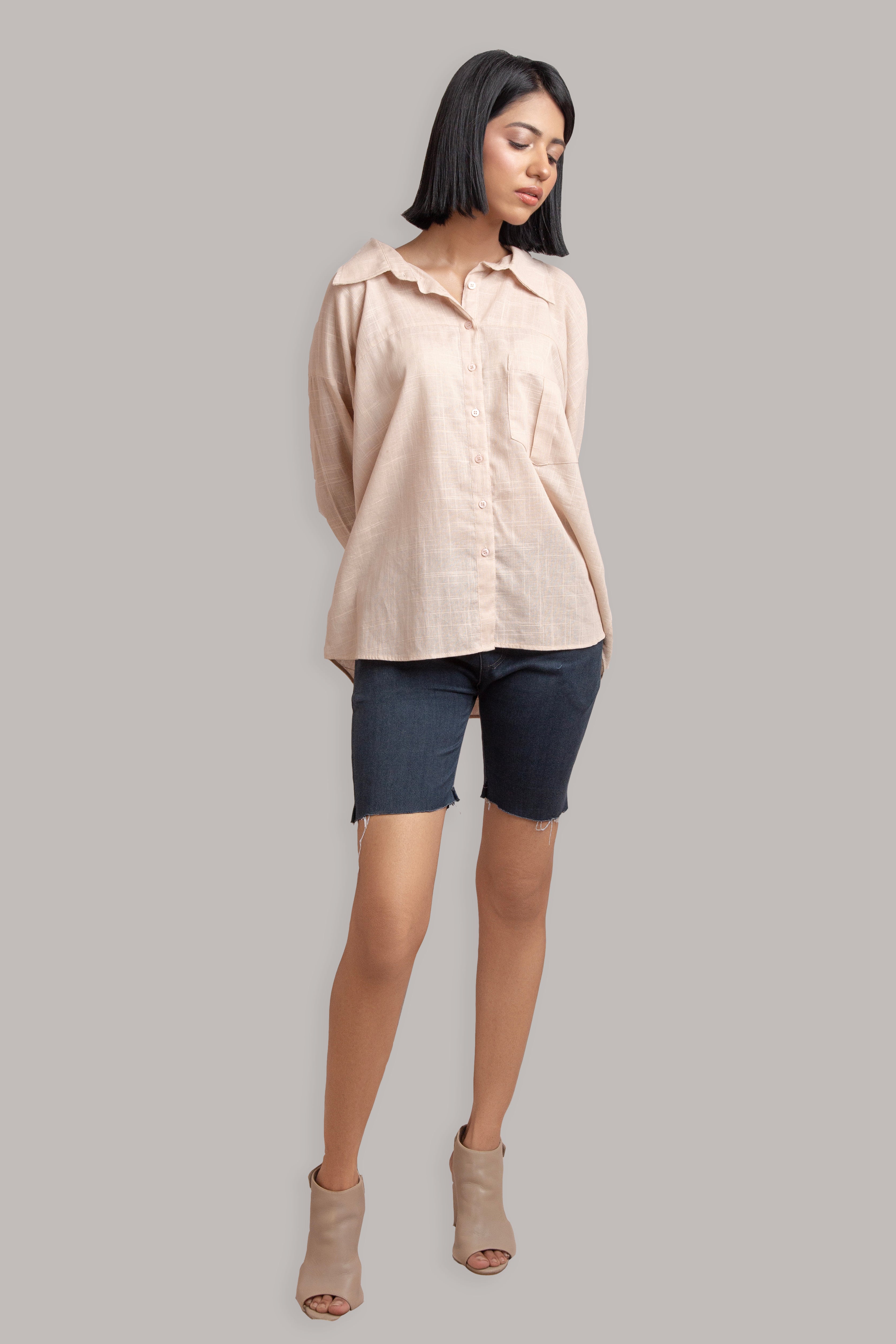 Buttoned Front Open Shirt-Corel Pink