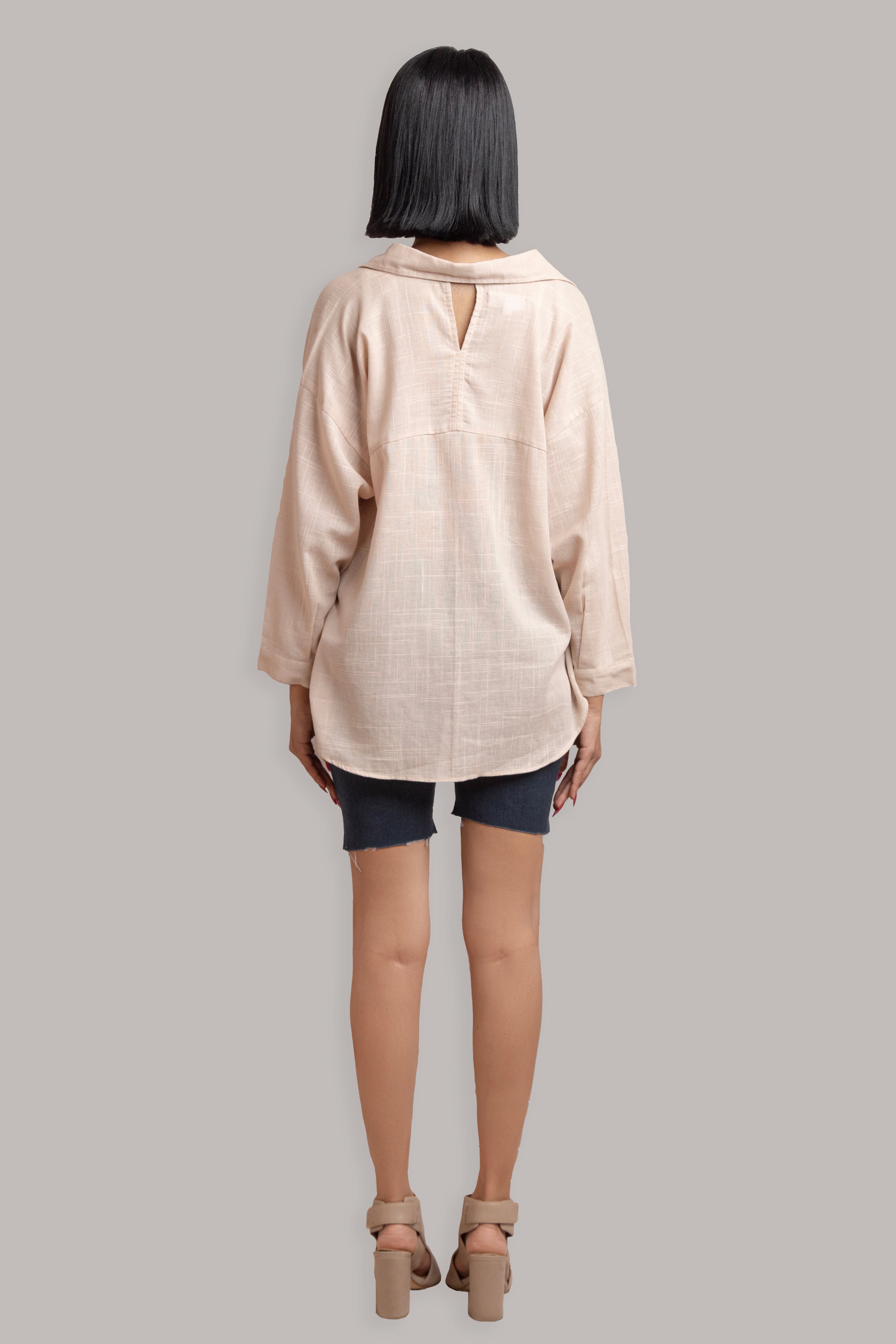 Buttoned Front Open Shirt-Corel Pink