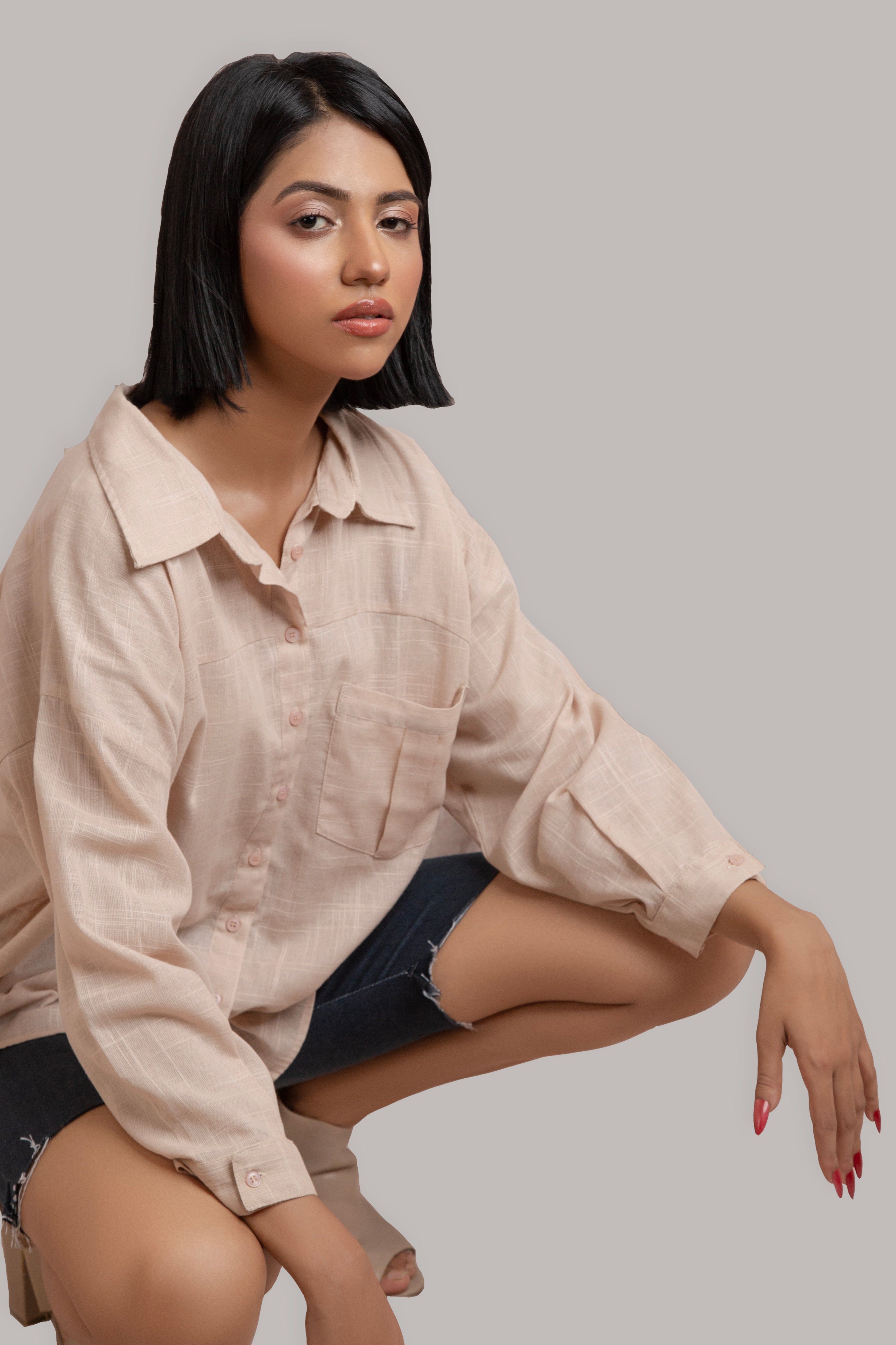 Buttoned Front Open Shirt-Corel Pink