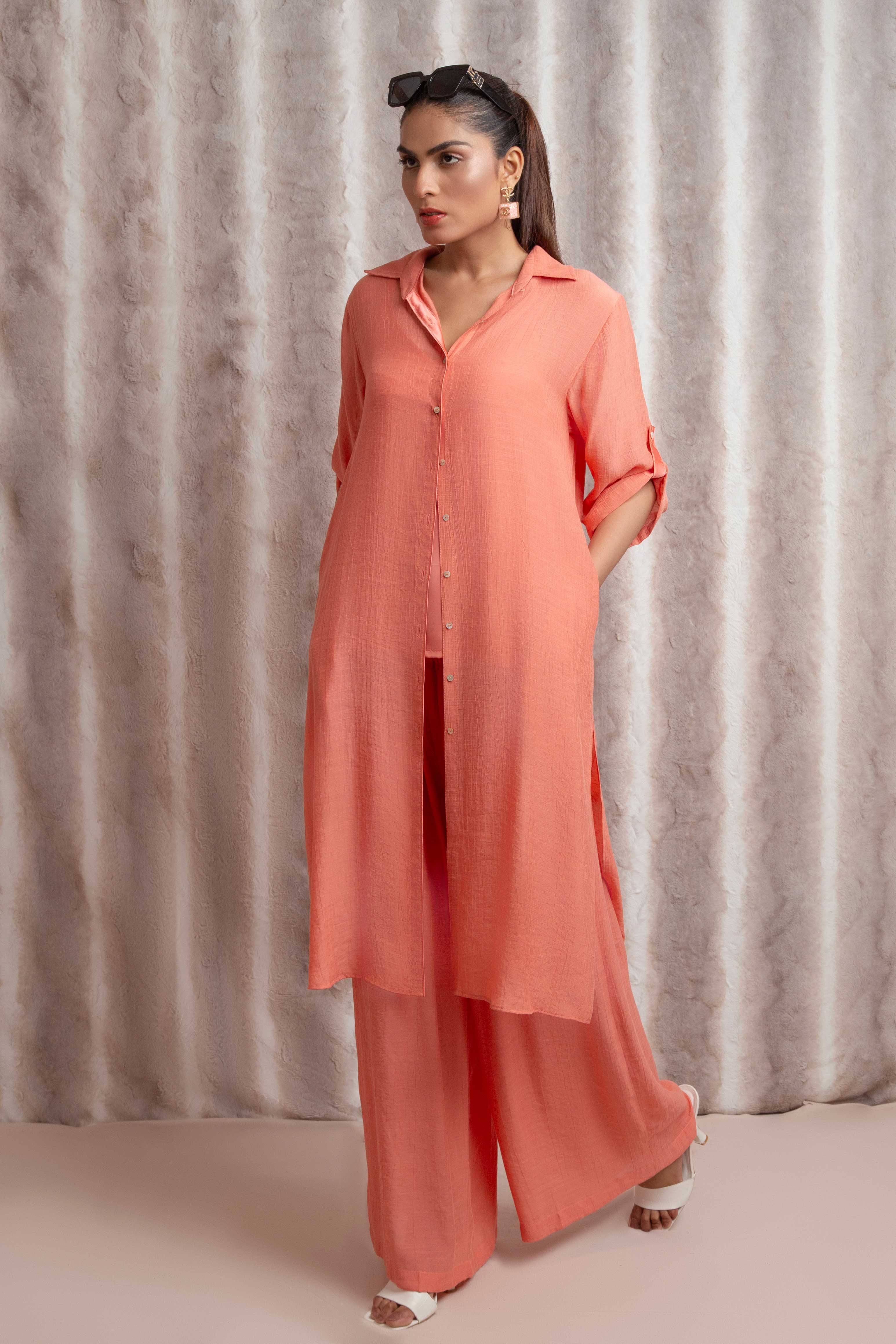 The Flowy Button Down Dress-Coral (3 Piece Set)